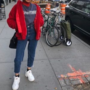 I.AM.GIA RED ZIP UP OVERSIZED TEDDY JACKET XS